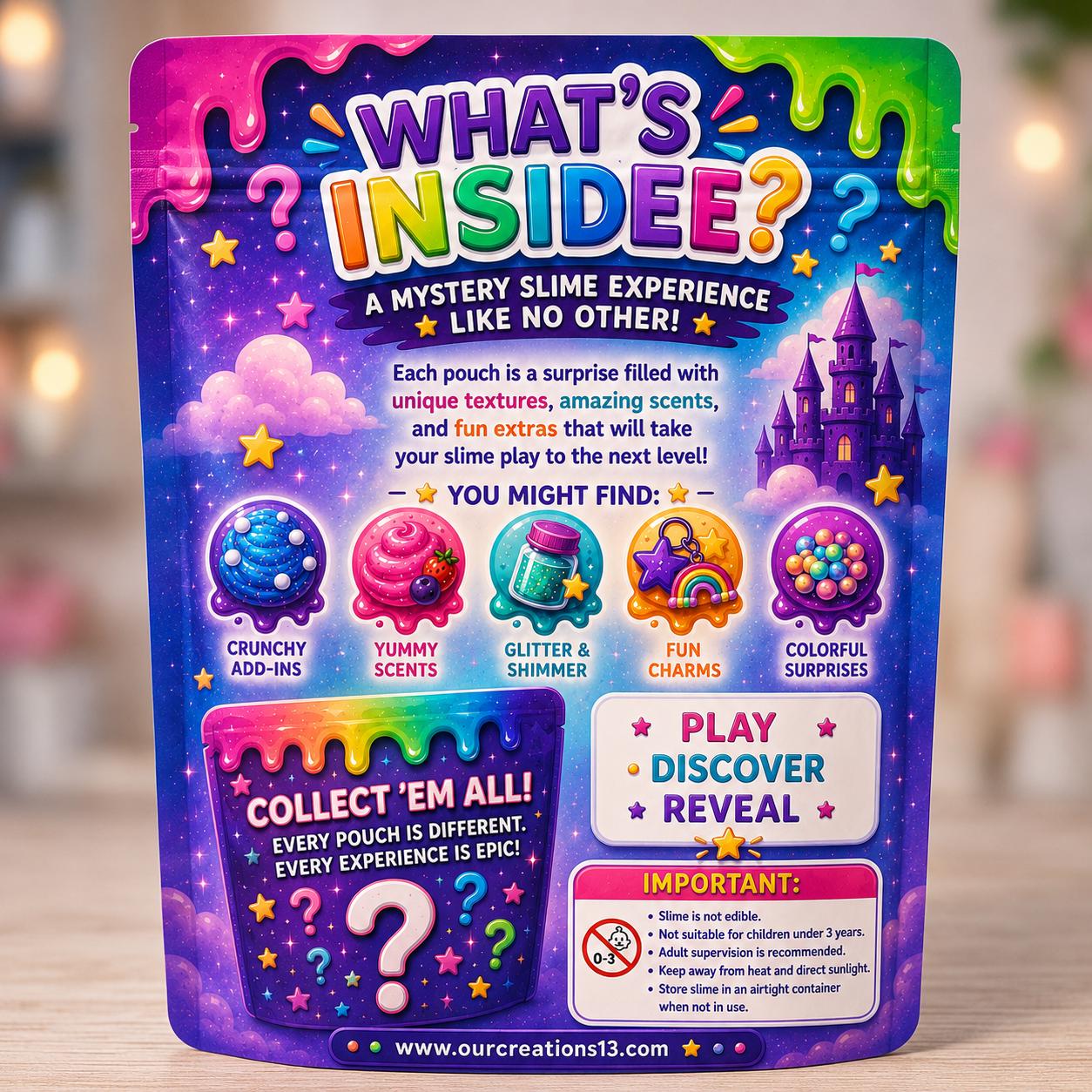 Mystery Slime Surprise Pouch | Sensory Slime Mystery Pack | Surprise Slime with Charms & Add-Ins | Kids Sensory Gift