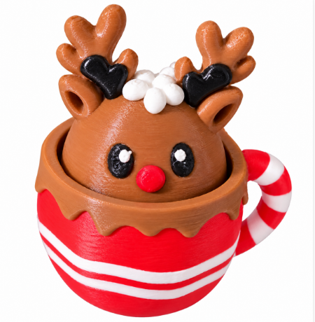 Christmas Reindeer in Hot Cocoa Mug 3D Printed Clicker Fidget Toy Our Sensory Creations LLC